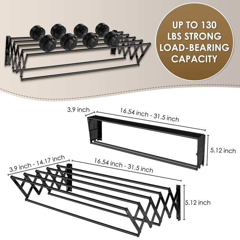 XL-31.5'' Wall Mounted Clothes Drying Rack, 130 lbs Large Capacity