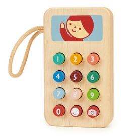 Mentari Toys - Mobile Phone - Wooden 12 Squishy Buttons and Secure Travel Strap - Imaginative Pretend Play for Toddler - Number Recognition and Fine Motor Skills Development - Age 2+