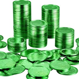 Zhzrche 20Pieces St. Patrick's Day Shamrock Coins 3-Leaf Clover St. Patrick's Day Plastic Coins for Party Supplies