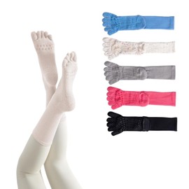 iSEN LABEL Five-Finger Socks Crew Socks Yoga Socks with Non-Slip Feature Women's Socks Mid-Length Ballet Pilates Breathable Anti-odor Sports Fitness Cold Relief, white (off-white), M-L