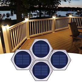 Solar Deck Lights Outdoor, Waterproof Solar Fence Lights, Stick on Solar Post Lights, Withstand 5 Tons Solar Step Lights for Stairs, Dock, Fence, Railing, Pathway, Yard, Driveway, Step (4 Pack)