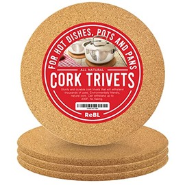 ReBL Large Cork Trivets for Hot Dishes (8 Inch) Thick Cork Coaster - Cork Trivet Hot Pads - Cork Plant Mats - Trivets for Hot Pots and Pans - Kitchen Counter - Pot Coasters - Hot Pan Coaster (4-Pack)