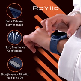 RoYiio Stainless Steel Replacement Bracelet for Lug Width 18 mm, 20 mm, 22 mm, Bracelet with Quick Release, Super Magnetic, Mesh Braided Stainless Steel Metal Strap for Men and Women - Blue