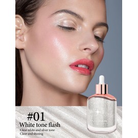 Erinde Body Highlighter Oil - White, Liquid Makeup Highlighter, Glitter Body Luminizer, Cream Body Glitter Highlighter, Body Glow Shimmer Makeup for Face Body Leg - 25 ml