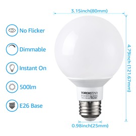 TORCHSTAR G25 LED Globe Light Bulbs, Dimmable, 2700K Soft White, Vanity Light Bulb, UL & Energy Star Listed, E26 Base, Pack of 6