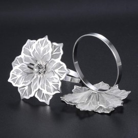 Mgoodoo 12PCS Silver Napkin Ring,Metal Napkin Buckle Holder Set,Hollow Out Floral Match Rhinestone Design Napkin Ring Holder,for Thanksgiving Party Christmas Dinner Holiday Wedding Table Decoration