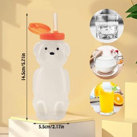 LONTOM 2 Pack Honey Bear Straw Cups, Squeezable Bear Bottle, Food-Grade & BPA Free Sippy Cup, Therapy Assistive Straw Bottle for Special Needs with 2 Straws & 3 Cleaning Brush