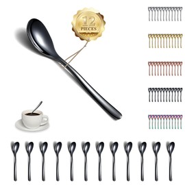 Kyraton Black Teaspoon, 12 Pieces, 14 cm Stainless Steel Coffee Spoon, Dessert Spoon, Espresso Spoon, Small Spoon, Cutlery Set, Dishwasher Safe