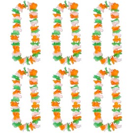 6 x St Patricks Day Lei Garlands – Ireland Flag Colours Flower Necklaces – Adults Irish Fancy Dress Party Costume Accessories Multipack for Men & Women