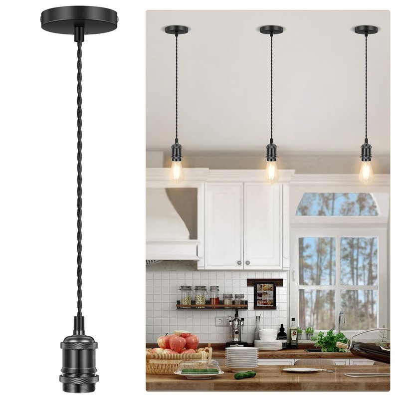 Licperron Vintage Pendant Light Fitting Kit, Braided Flex Ceiling Pendant