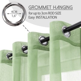 Mrtrees Voile Curtains, Semi Transparent, Short with Eyelets, in Linen Look, Curtains for Living Room, Bedroom, Children's Room, White, Set of 2