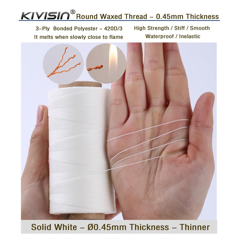 Thin Wax Polyester Thread, 0.45mm, 547 Yards, 3 Ply Round