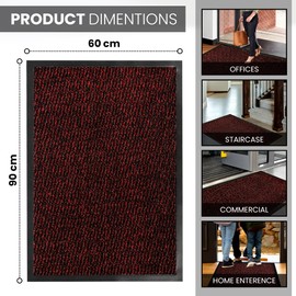 STL Washable Door Mats (60 * 90 cm) Indoor & Outdoor Non-Slippery Heavy Duty Absorbent Dust & Dirt Grabbing Trapper Door mats Floor Barrier Rubber Back Red-Color