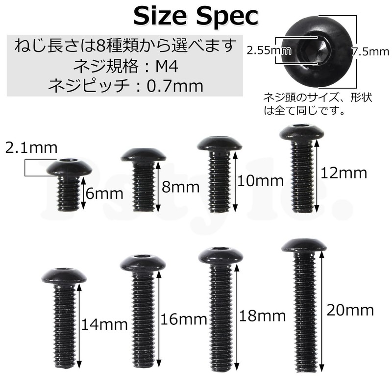 Pstyle. PST-172 Hexagonal Hole Button Bolts, M4, 304 Stainless Steel,