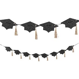 Black Glitter Tassel & Graduation Cap Party Garland