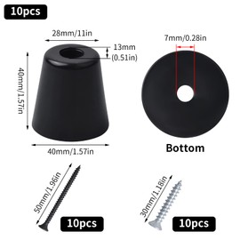 Fangehong Pack of 10 Rubber Feet, Black Rubber Buffer with Screws, Rubber Cutting Board Feet, Rubber Feet Pads with Metal Disc, Buffer Table Chair Leg Pad for Furniture Chair, Cabinet, Couchs, D40 x