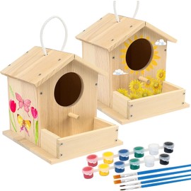 LotFancy Bird House Kit, 2 Pack, DIY Wooden Birdhouse Kits, Bulk Arts and Crafts Painting Woodworking Set for Kids and Adults to Build and Paint, Including Paints & Brushes