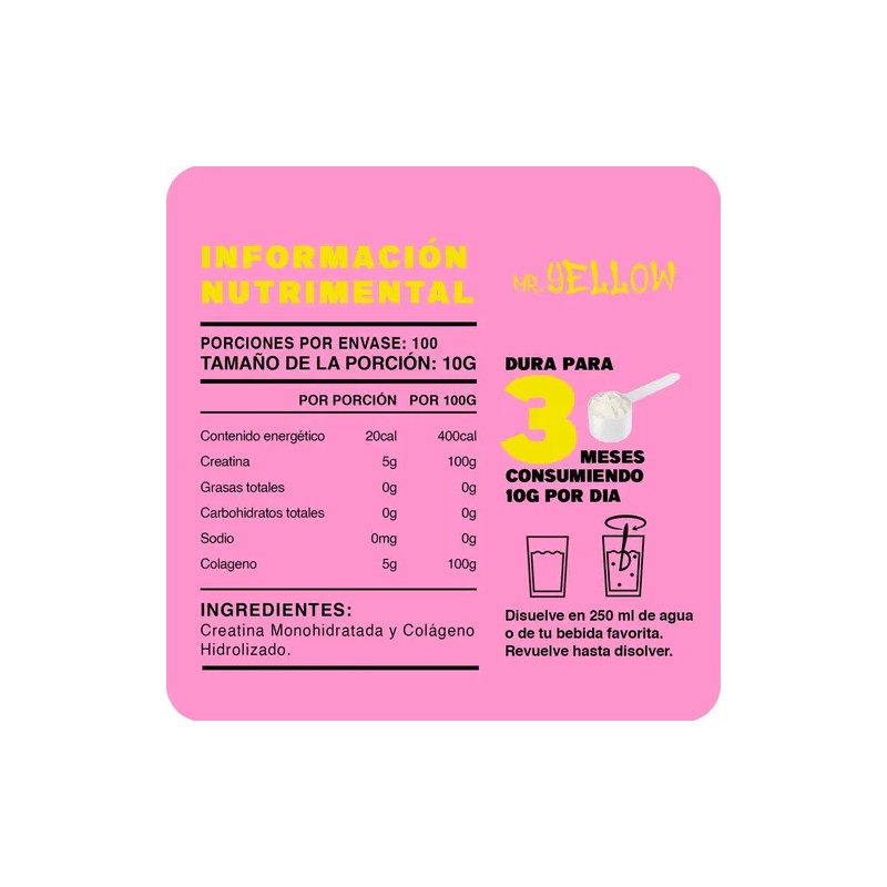 Mr. Yellow Creatina Colgeno 1kg 200 Servs Mango