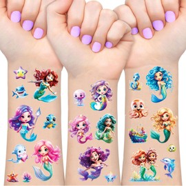 Mermaid Glitter Tattoo Set Children, 12 Sheets Mermaid Fake Tattoos for Children, Gifts for Girls, Birthday Party Gift, Small, Skin-Friendly, Temporary