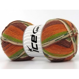 (1) 100 Gram Smart Sock Yarn - Superfine, Fingering, Superwash Wool and Nylon, 437 Yards, Self-Striping Orange Brown Green