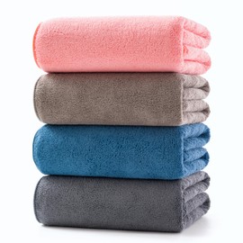 Lumimi 4-Pack Soft Microfiber Hand Towel Bundle 29" L x 13" W Super Absorbent Reusable & Long Lasting Softness (4 Colors)
