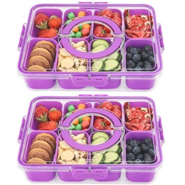 shopwithgreen 2Pcs Snackle Box Container, Divided Serving Tray with Lid and Handle, Snack Box Container Food Platter Charcuterie for Party, Veggies, Snack, Fruit, Nuts, Entertaining, Picnic,Purple