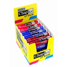 Chap-Ice | Bálsamo labial tradicional y premium para labios agrietados, secos o quemados por el viento | 3 sabores surtidos – Cherry SPF-4, Original SPF-4, sandía – 24 varillas (0.15oz/4.25g)