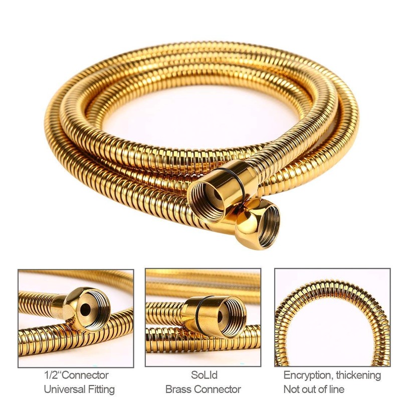 Shower Handheld Hose Polished Gold 59 Inch Solid Brass Bathroom