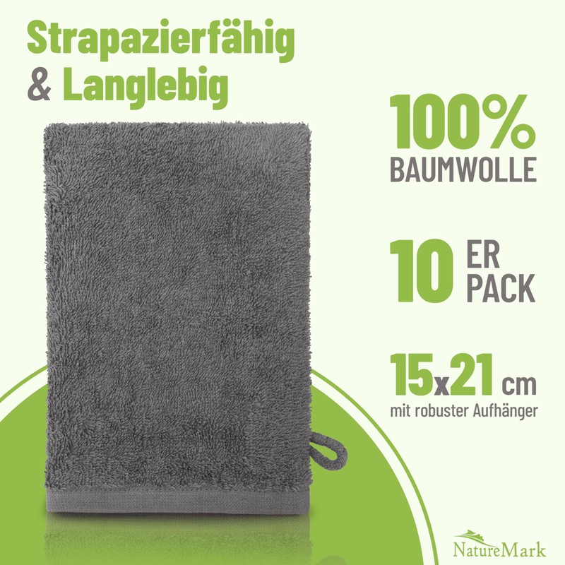 NatureMark Terry Cloth Wash Mitts, Pack of 10, Wash Cloth,
