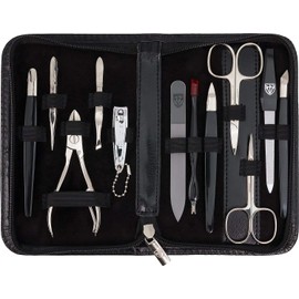 3 Swords Germany - brand quality 12 piece manicure pedicure grooming kit set for professional finger & toe nail care scissors clipper synthetic leather case in gift box, Made in Solingen Germany (7834)