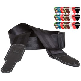 BOSS BSB-20 2-Inch Seatbelt Guitar Strap, Black Bundle with Roland Picks
