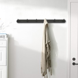 DGYB Coat Rack Wall Mount 6 Black Coat Hooks Wall Mount Stainless Steel 16 inch Towel Hanger for Bathroom Bedroom Mudroom Entryway