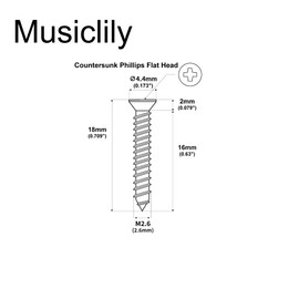 Musiclily Ultra M2.6x18mm Stainless Steel Bridge Escutcheon Screws Millimeter Flat Countersunk Head Screws for Electric Guitar Nickel (Set of 20)