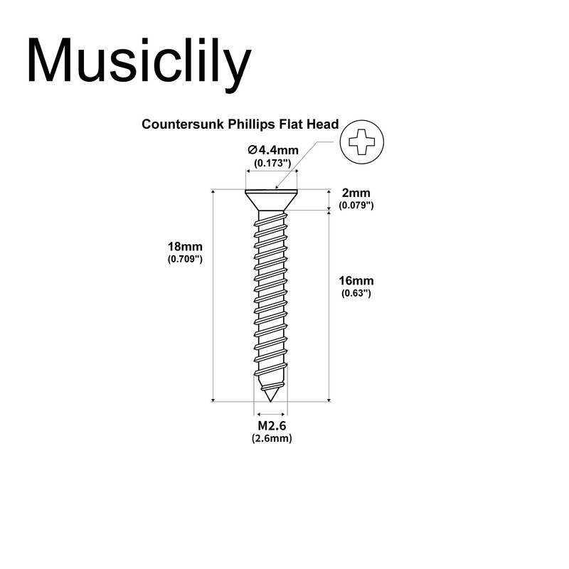 Musiclily Ultra M2.6x18mm Stainless Steel Bridge Escutcheon Screws Millimeter Flat