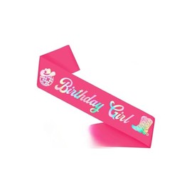 Birthday Girl Sash with Iridescent Foil, Hot Pink Disco Cowgirl Birthday Sash for Women Western Cowgirl Birthday Party Decorations Girls Rodeo Birthday Party Supplies Retro Horse Birthday Favors (Birthday Girl Cowboy | PINK)