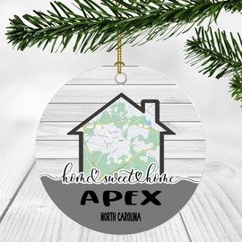 Home Sweet Home Apex NC Ornament 2024 - New Home Apex North Carolina Ornament City Map - Wedding, Housewarming Gift for Family, Friend Ornament 3Inch Plastic