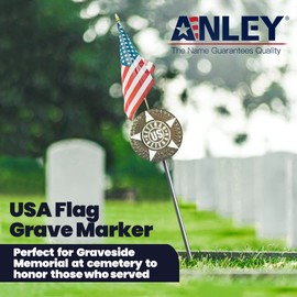 Anley American Veteran Grave Marker with US National Stick Flag 34 Inch Tall - Cemetery Memorial Graveside Plaque Flag Holder Gravemarkers for All American Military Veterans