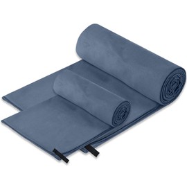 2 Pack Microfibre Towel Ultra Lightweight Gym Towel, Quick Dry Microfiber Towels for Sports Travel Camping Beach Swimming (76x152cm+40x80cm) (Navy Blue)