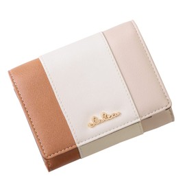 Cleria CL-17075 Women's Folding Wallet, Large Capacity, Bi-fold Tricolor Riberte Series, Cafe au lait