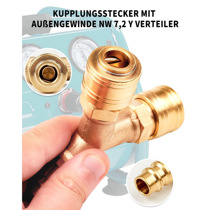 Compressed Air Distributor Triple with Couplings Brass Coupling Plug, ZITFRI