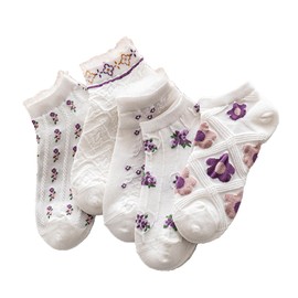 Benefeet Sox Funny Ankle Socks for Women Cute Low Cut Socks for Girls White Pretty Short Socks Floral Designed Lace Ruffle Socks Funky Novelty Cotton Ankle Socks Casual Socks Liner Socks 5 Pack