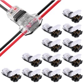 12Pcs Black/Transparent 2 Pin T-connector Pin Terminal Wire Connectors, 20-22 AWG, Copper, Plastic, -30°C ~ +85°C
