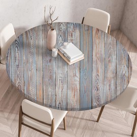 Odot Washable Tablecloth Round 110 cm Elastic Lotus Effect Tablecloth Outdoor 3D Wood Grain Tablecloths Table Cloth for Garden Restaurant Ideal for 100 cm - 105 cm