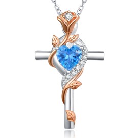 Cross Necklace for Women Silver December Birthstone Topaz Cross infinity Pendant for Women Sterling Silver Rose Flower Jewelry Gifts for Women