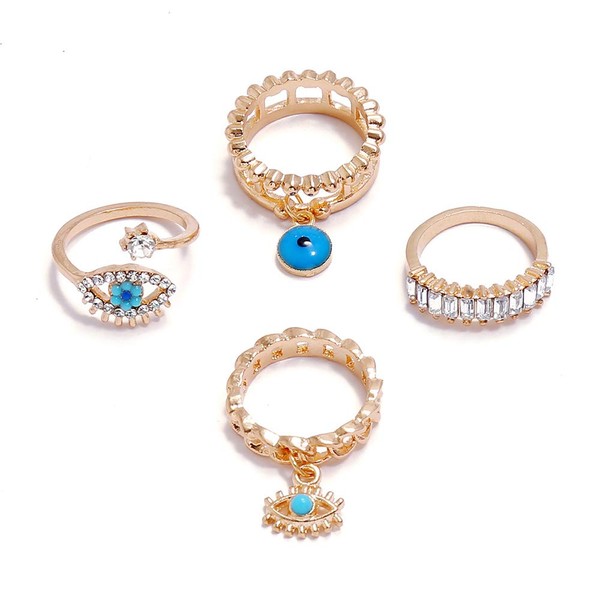 Boho Finger Ring Set Gold Rhinestone Joint Knuckle Rings Evil