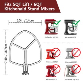 LETOMS Accesorio de pala para batidoras de soporte Kitchenaid de 5 cuartos de galón de elevación y 6 cuartos de galón, batidor de borde flexible para mezclador de Kitchenaid, apto para lavaplatos