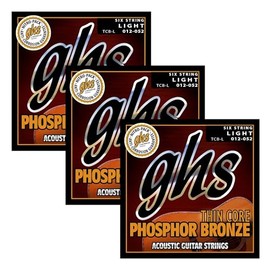 GHS Strings Thin Core Phosphor Bronze Acoustic Guitar Strings - Light (12-52), Pack of 3