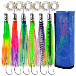 Fishing Trolling Lures - Big Game Deep Sea Fishing Saltwater Rigged Trolling Lure for Marlin Tuna Wahoo Mahi Dolphin - 8.7 inch 6pcs Bait Set with Mesh Bag