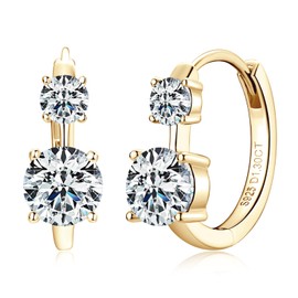 Moissanite Huggie Earrings for Women, 14K Yellow Gold Plated 925 Sterling Silver Hoop Earrings Hypoallergenic, 2.6Cttw D Color VVS1 Round Cut Moissanite Hoops Earring Jewelry Gifts for Women Men