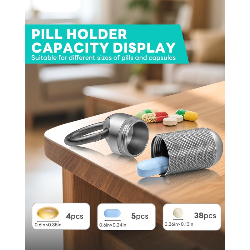 TISUR Titanium Keychain Pill Holder Small Metal Pill Case, Pill